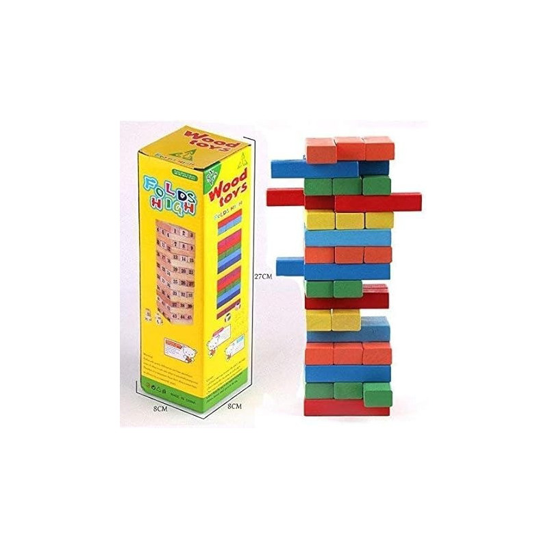 51-Piece Wooden Stacking Blocks Tower Toy Set Multicolor