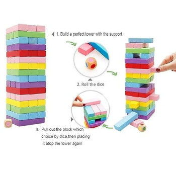 51-Piece Wooden Stacking Blocks Tower Toy Set Multicolor