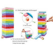 51-Piece Wooden Stacking Blocks Tower Toy Set Multicolor