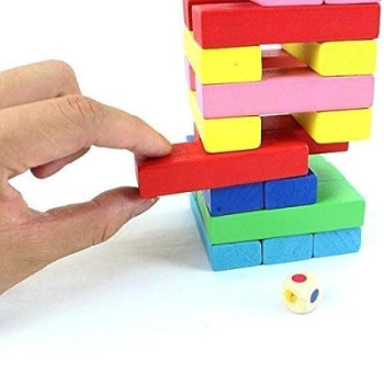 51-Piece Wooden Stacking Blocks Tower Toy Set Multicolor