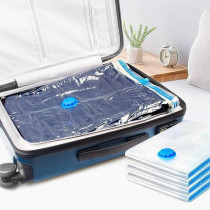 7-Piece Vacuum Reusable Sealer Storage Bag With Suction Pump Clear/Blue 70 x 100Centimeter