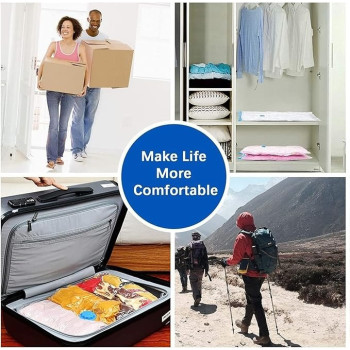 7-Piece Vacuum Reusable Sealer Storage Bag With Suction Pump Clear/Blue 70 x 100Centimeter