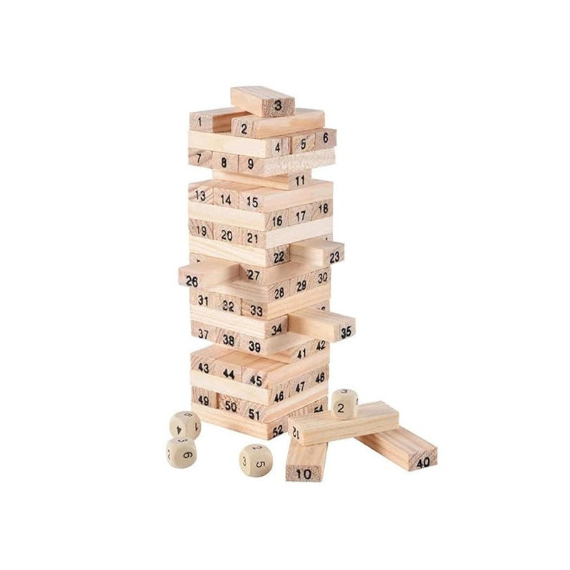Block Stacking Games-Classic Wooden Educational Toy Building Block Puzzle Board Games For Toddler Kids Age 3-8 With 54 Pcs