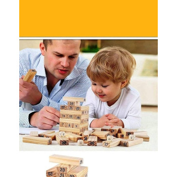 Block Stacking Games-Classic Wooden Educational Toy Building Block Puzzle Board Games For Toddler Kids Age 3-8 With 54 Pcs