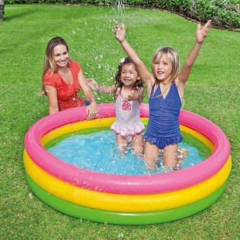 Intex 3 Ring Rainbow Portable Inflatable Lightweight Compact Circular Swimming Pool 61x 22cm
