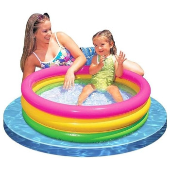 Intex 3 Ring Rainbow Portable Inflatable Lightweight Compact Circular Swimming Pool 61x 22cm