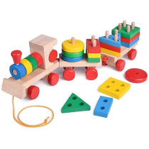 Alostoura Colorful Classic Train Shaped Wooden Geometric Shape Sorter Play Set For Kids 41 x 12.7 x 7Centimeter