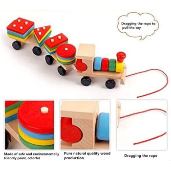 Alostoura Colorful Classic Train Shaped Wooden Geometric Shape Sorter Play Set For Kids 41 x 12.7 x 7Centimeter