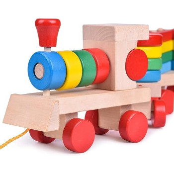 Alostoura Colorful Classic Train Shaped Wooden Geometric Shape Sorter Play Set For Kids 41 x 12.7 x 7Centimeter