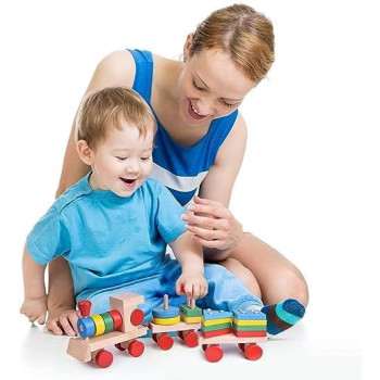 Alostoura Colorful Classic Train Shaped Wooden Geometric Shape Sorter Play Set For Kids 41 x 12.7 x 7Centimeter