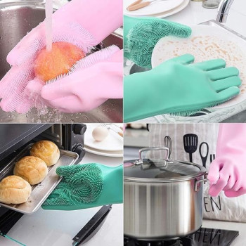 Silicone Dish Washing Scrubber Gloves Rose