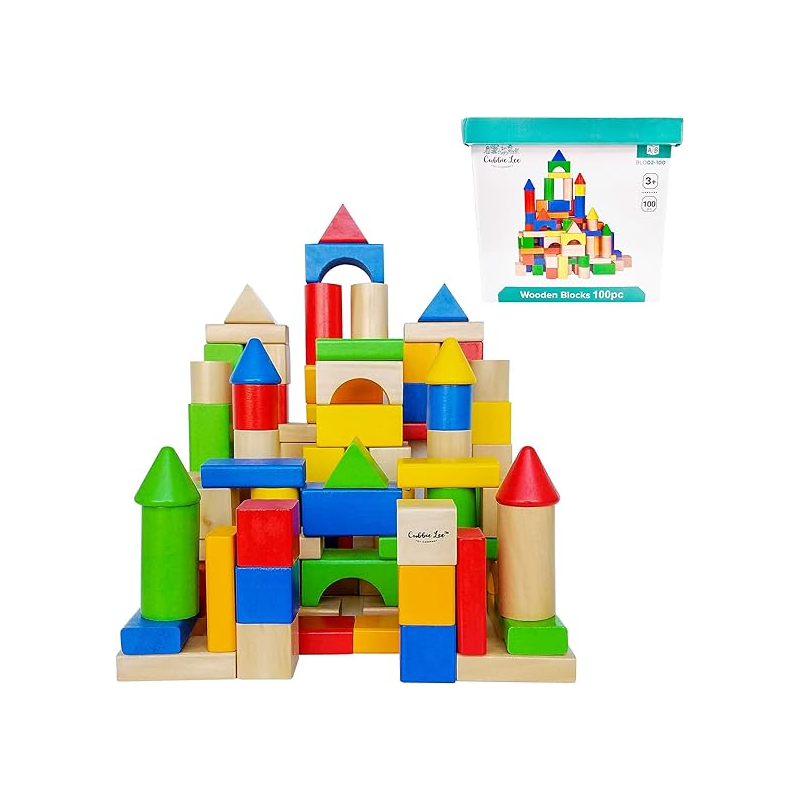 100-Piece Lee Premium Wooden Building Block Set