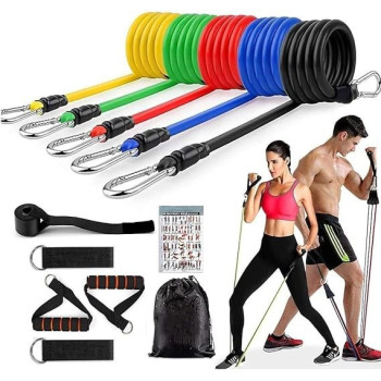 11-Piece Fitness Resistance Band With Door Anchor And Ankle Straps Set