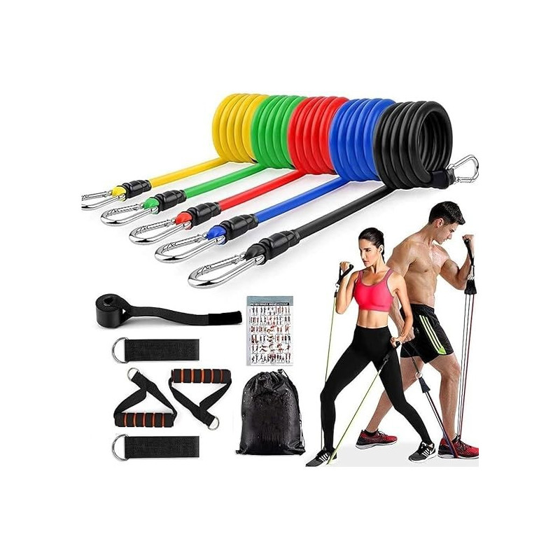 11-Piece Fitness Resistance Band With Door Anchor And Ankle Straps Set