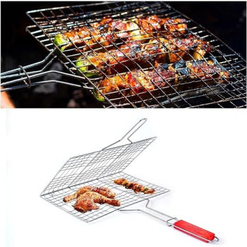 Royalford Foldable Portable Stainless Steel Barbecue Grill Indoor And Outoor Silver/Red 30 x 40 x 58cm