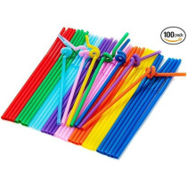 100-Piece Disposable Bendy Party Drinking Straw Set