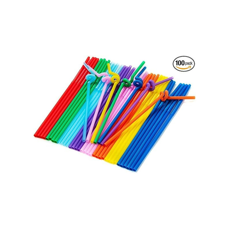 100-Piece Disposable Bendy Party Drinking Straw Set