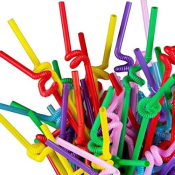 100-Piece Disposable Bendy Party Drinking Straw Set