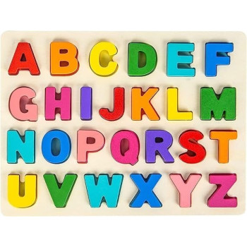 Candywood 26-Piece Wooden Alphabetical Early Education Learning Game Toy Set For Kids 30.48 x 30.48 x 2.54cm