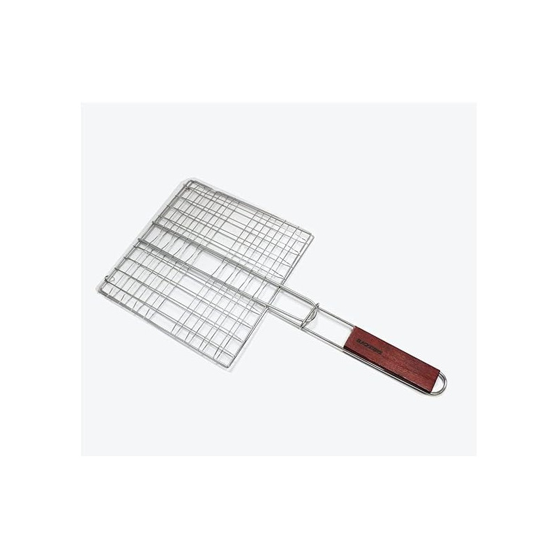 Bbq Grill Basket With Wood Handle Silver 28 x 28Centimeter