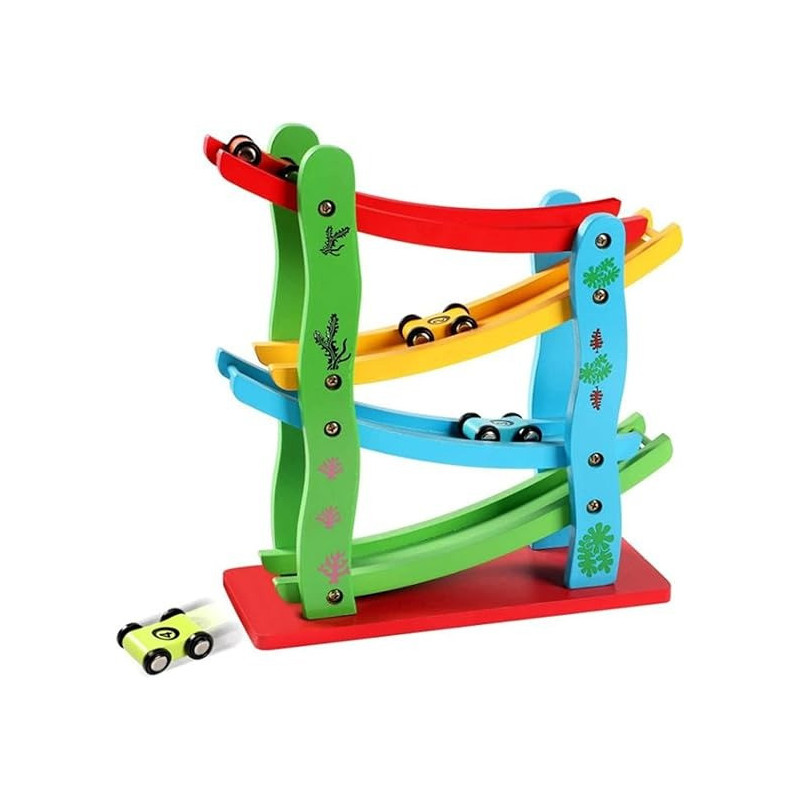 4 Layers Children Wooden Sliding Motor Racing Track Toy Car Game Ramp Racers With Cars