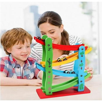 4 Layers Children Wooden Sliding Motor Racing Track Toy Car Game Ramp Racers With Cars