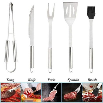Bbq Grill Tools Set Heavy Duty Stainless Steel Barbecue Pastry Baking Utensils Set Kicthen Cooking Food Accessories Kit With Storage Case Multicolour 38.5 x 5 x 10.5cm