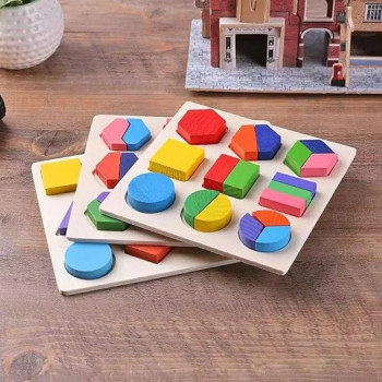 Lw Kids Geometric Wooden Puzzle Preschool Educational Toys Sorting Math Montessori Gift