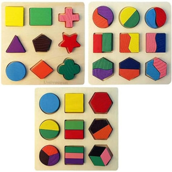 Lw Kids Geometric Wooden Puzzle Preschool Educational Toys Sorting Math Montessori Gift