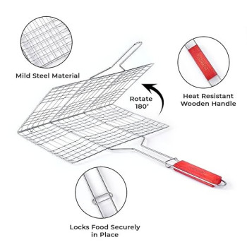 Royalford Foldable Portable Stainless Steel Barbecue Grill Indoor And Outoor Silver/Red 40 x 45 x 74cm