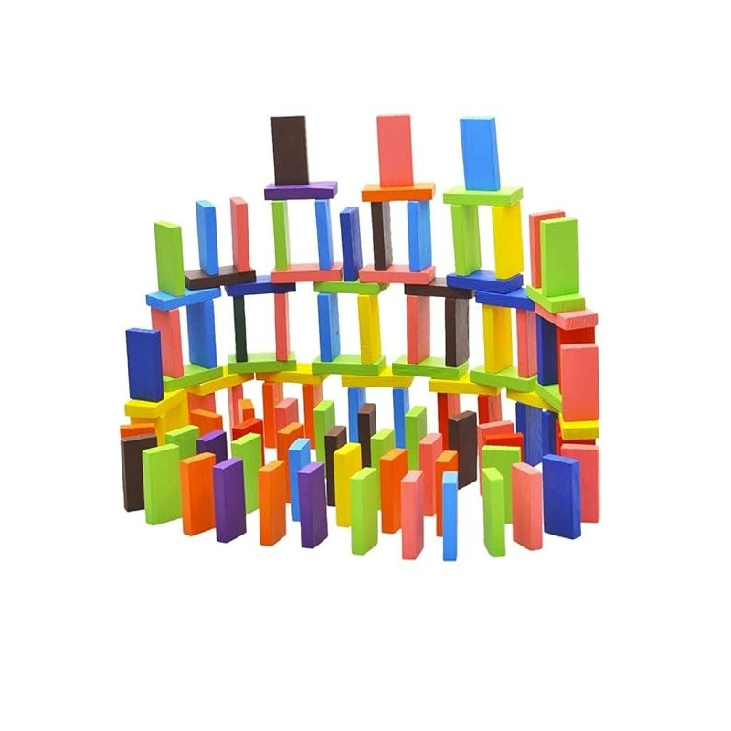 MS75927B1172 Wooden Rainbow Jenga Blocks Domino Educational Toy Gift For Children 4 Years