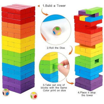 Toyshine 54-Piece Wooden Stacking Block Toy