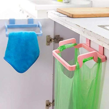 2-Piece Door Back Hanging Trash Storage Holder, White/Blue