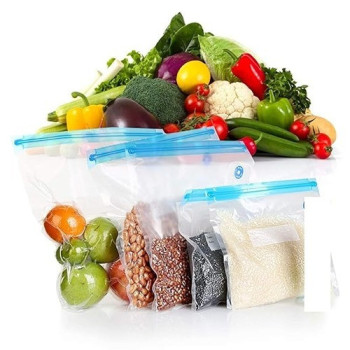 5-Piece Reusable Vacuum Sealer Food Saver Bag Set, Clear/Blue, 30 x 34 Cm