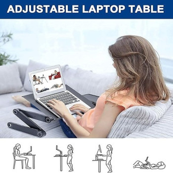 Adjustable Laptop Desk Stand With Cooling Fan Holes Black Colour