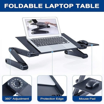 Adjustable Laptop Desk Stand With Cooling Fan Holes Black Colour