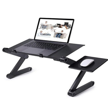 Adjustable Laptop Desk Stand With Cooling Fan Holes Black Colour