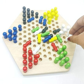 Unique Chinese Wooden Hexagon Checkers Board Game