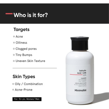 Minimalist 2% Salicylic Acid Face Wash for Oily, Acne Prone Skin (100 ml) | Sulphate free, Anti Acne Face Cleanser With LHA & Zinc For Men & Women