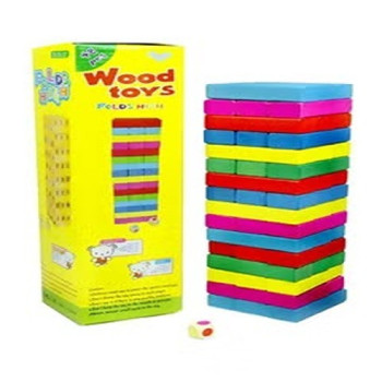 Sharpdo 48-Piece Wooden Coloured Tumbling Tower Toys With Dices 10 x 10 x 10cm