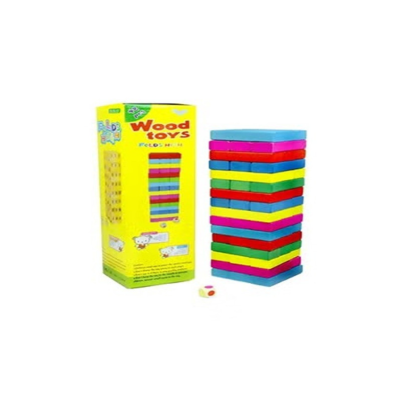 Sharpdo 48-Piece Wooden Coloured Tumbling Tower Toys With Dices 10 x 10 x 10cm