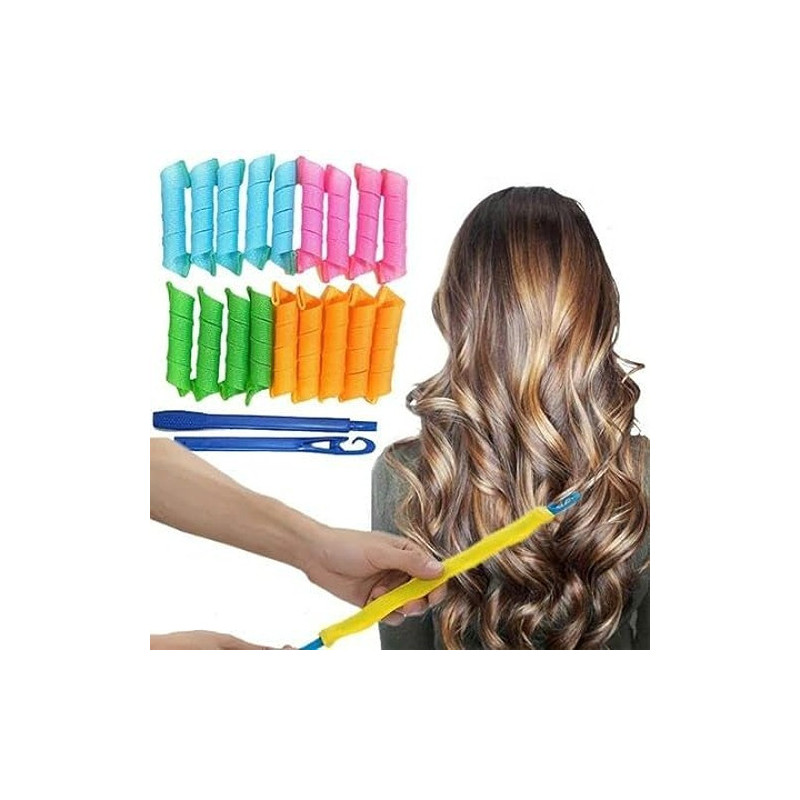 16-Piece Hair Roller And Curler Set Pink/Blue/Green Colour