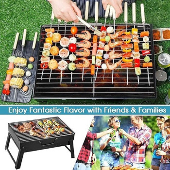 Portable Bbq Charcoal Grill Black 13.77 x 10.75 x 2.45 Inch