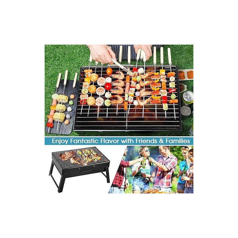 Portable Bbq Charcoal Grill Black 13.77 x 10.75 x 2.45 Inch