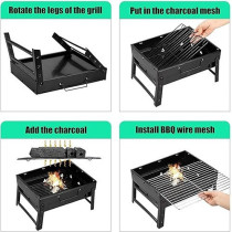 Portable Bbq Charcoal Grill Black 13.77 x 10.75 x 2.45 Inch