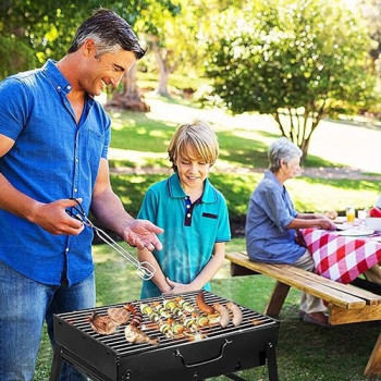 Portable Charcoal Barbecue Grill, Black/Silver, 20 x 35 x 27cm