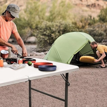 Portable Plastic Folding Table White/Black, 62 x 122 x 74cm