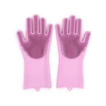 Zhengai 1 Pair Magic Silicone Gloves With Wash Scrubber, Reusable Brush Heat Resistant Gloves Pink Colour