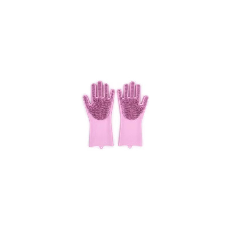 Zhengai 1 Pair Magic Silicone Gloves With Wash Scrubber, Reusable Brush Heat Resistant Gloves Pink Colour