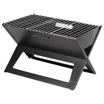 Portable Flat Metal Charcoal Barbeque Stove Outdoor Garden Barbecue Grill, Black Colour